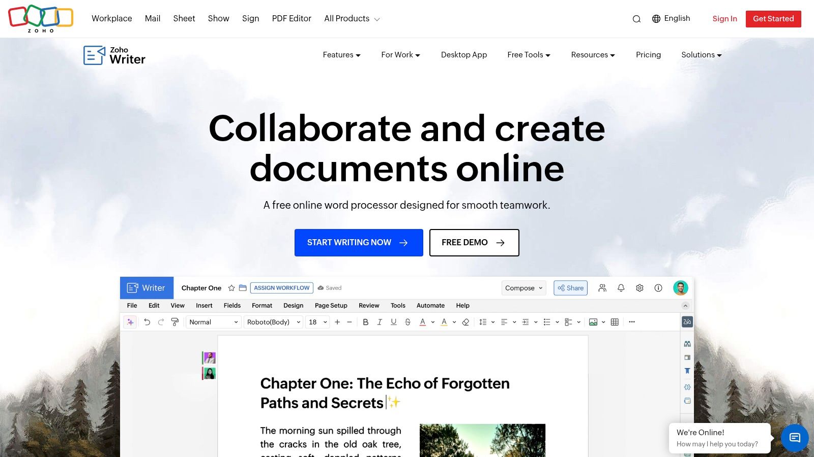 Zoho Writer (Zia AI assistant – free)