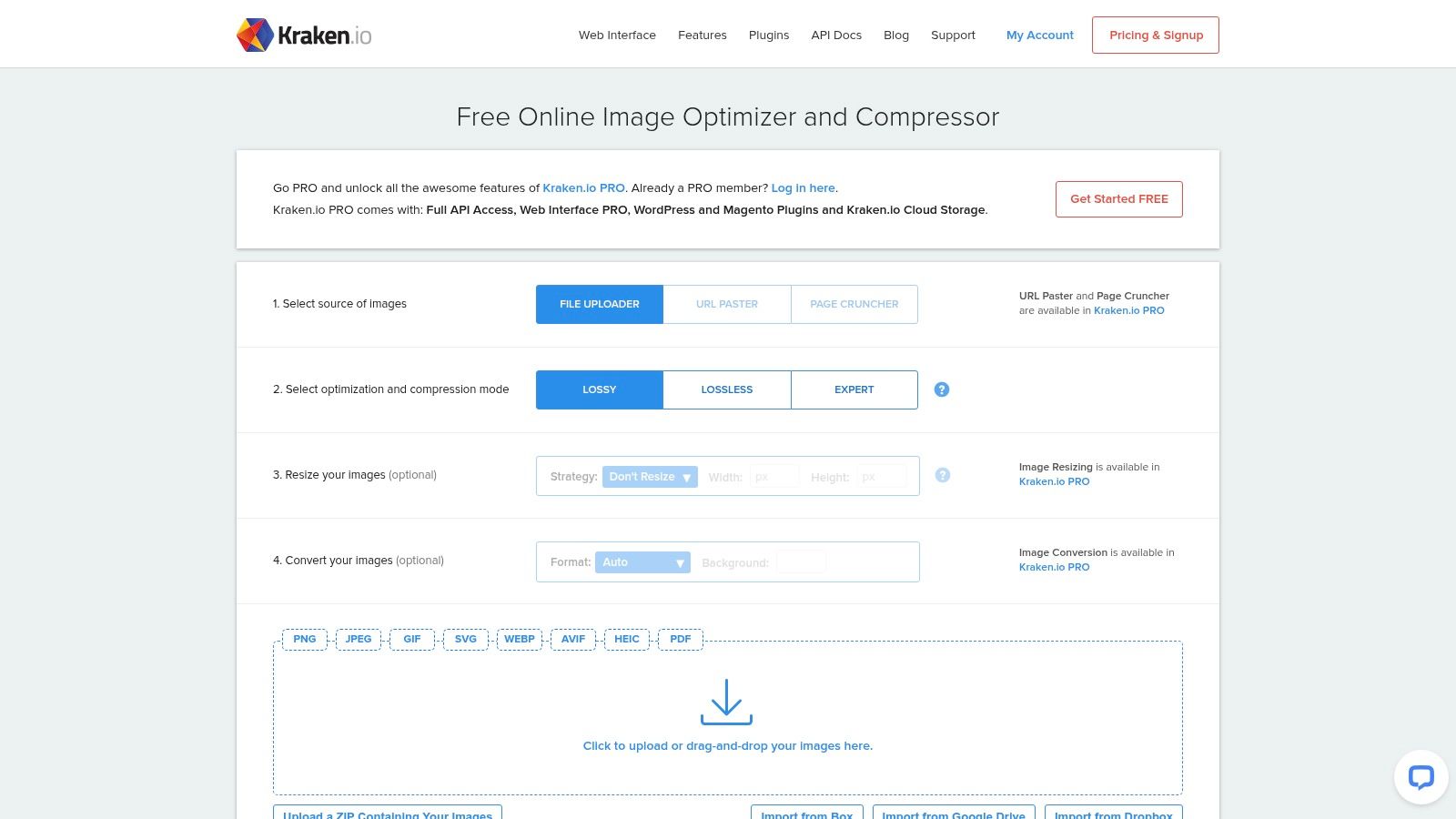 Kraken.io, Free Web Interface