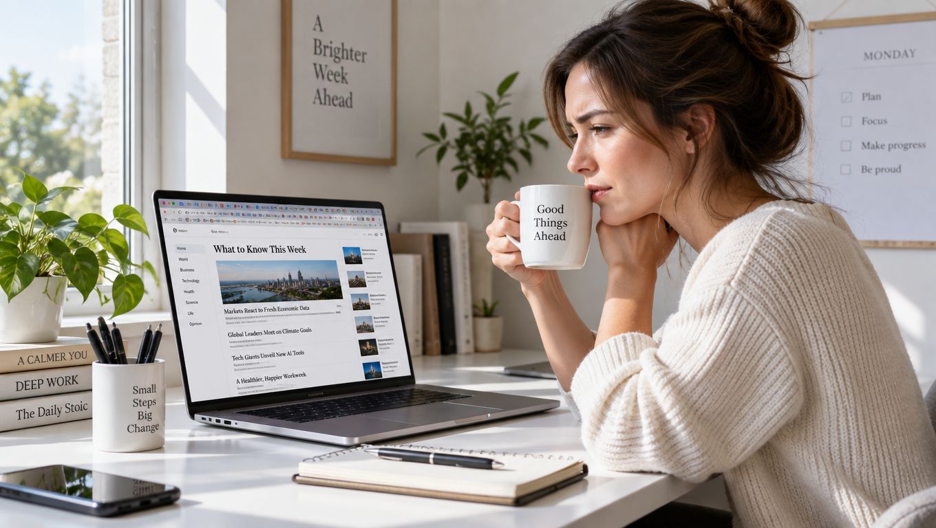 A woman drinking coffee while working on her laptop in a bright and cozy home office.